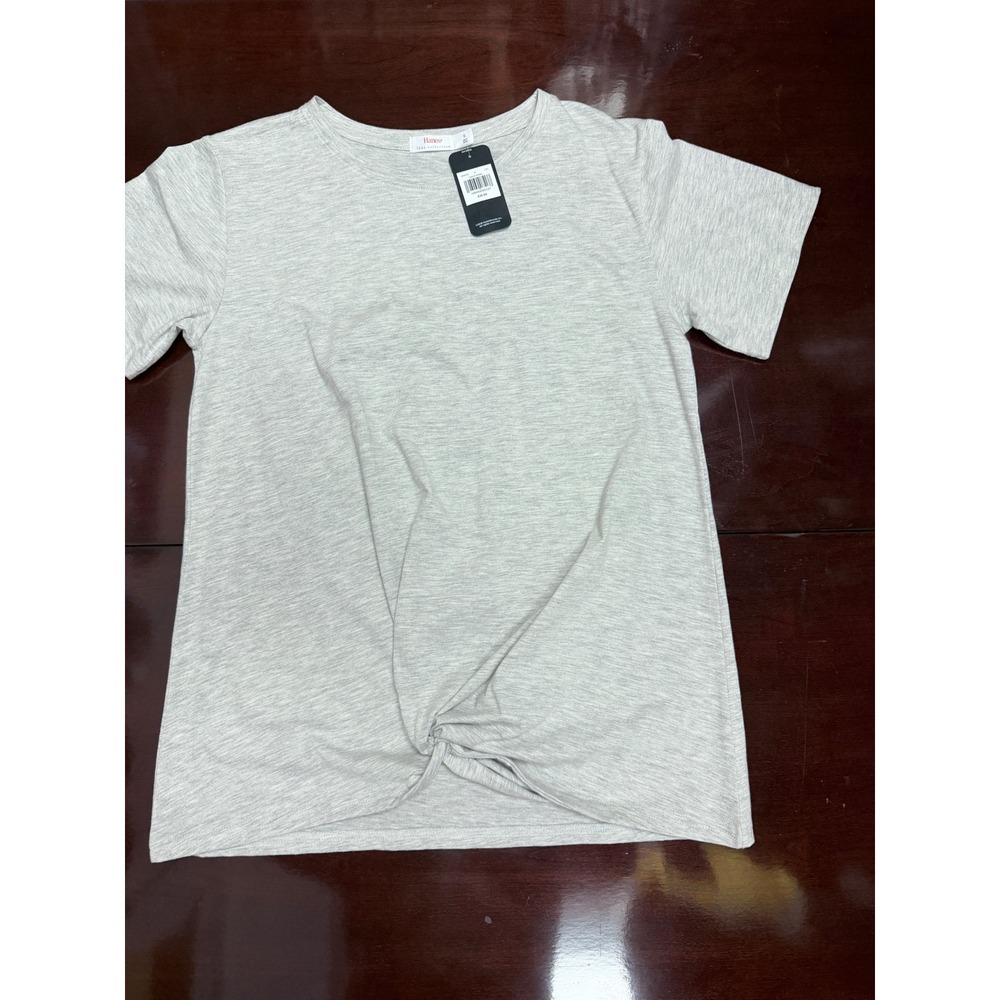 Hanes Luxe Collection Women Small Light Steel Heather Gray Front Knot Top JEH175